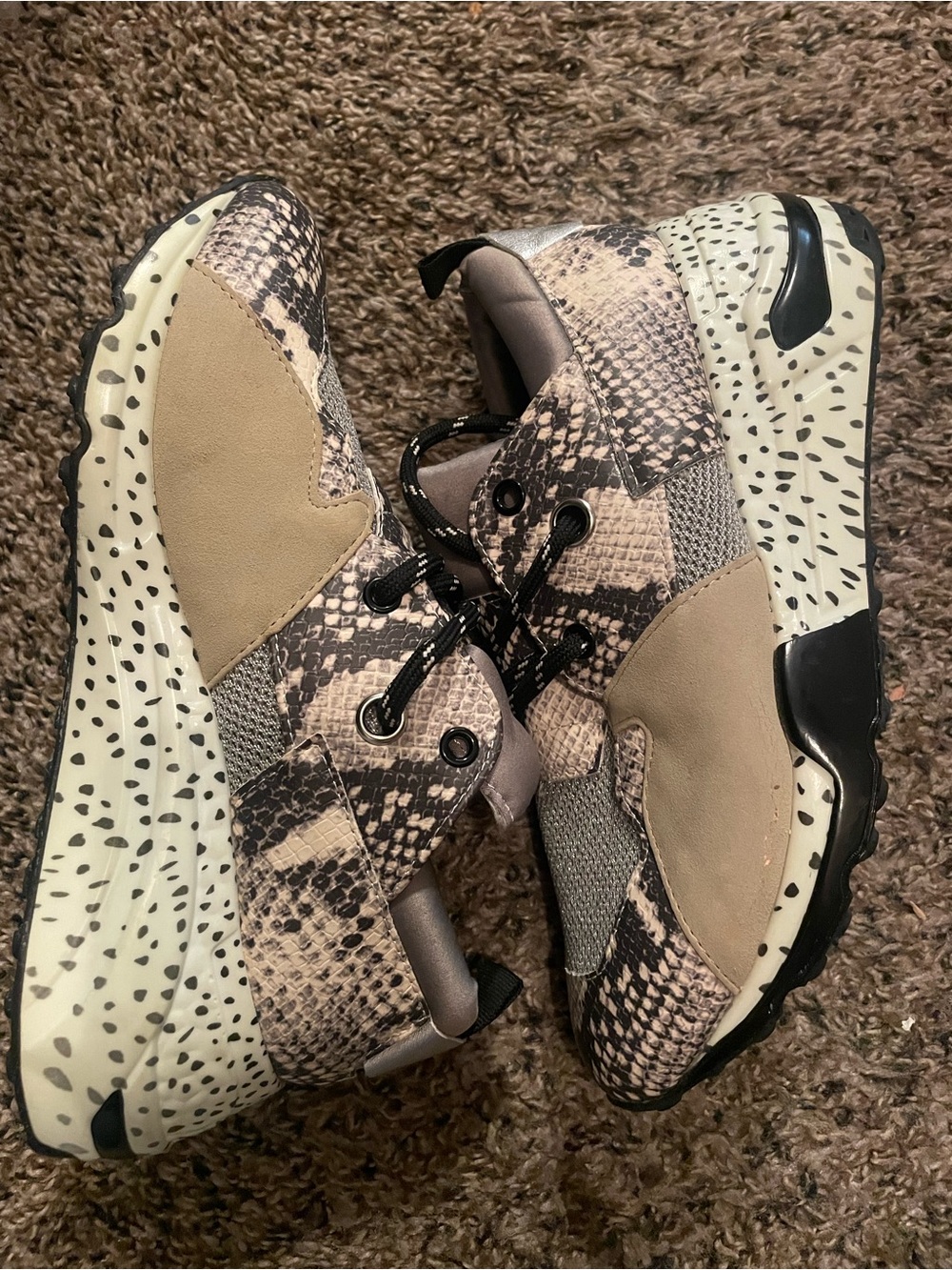 Steve Madden Beige Snake-Print Athletic Sneakers